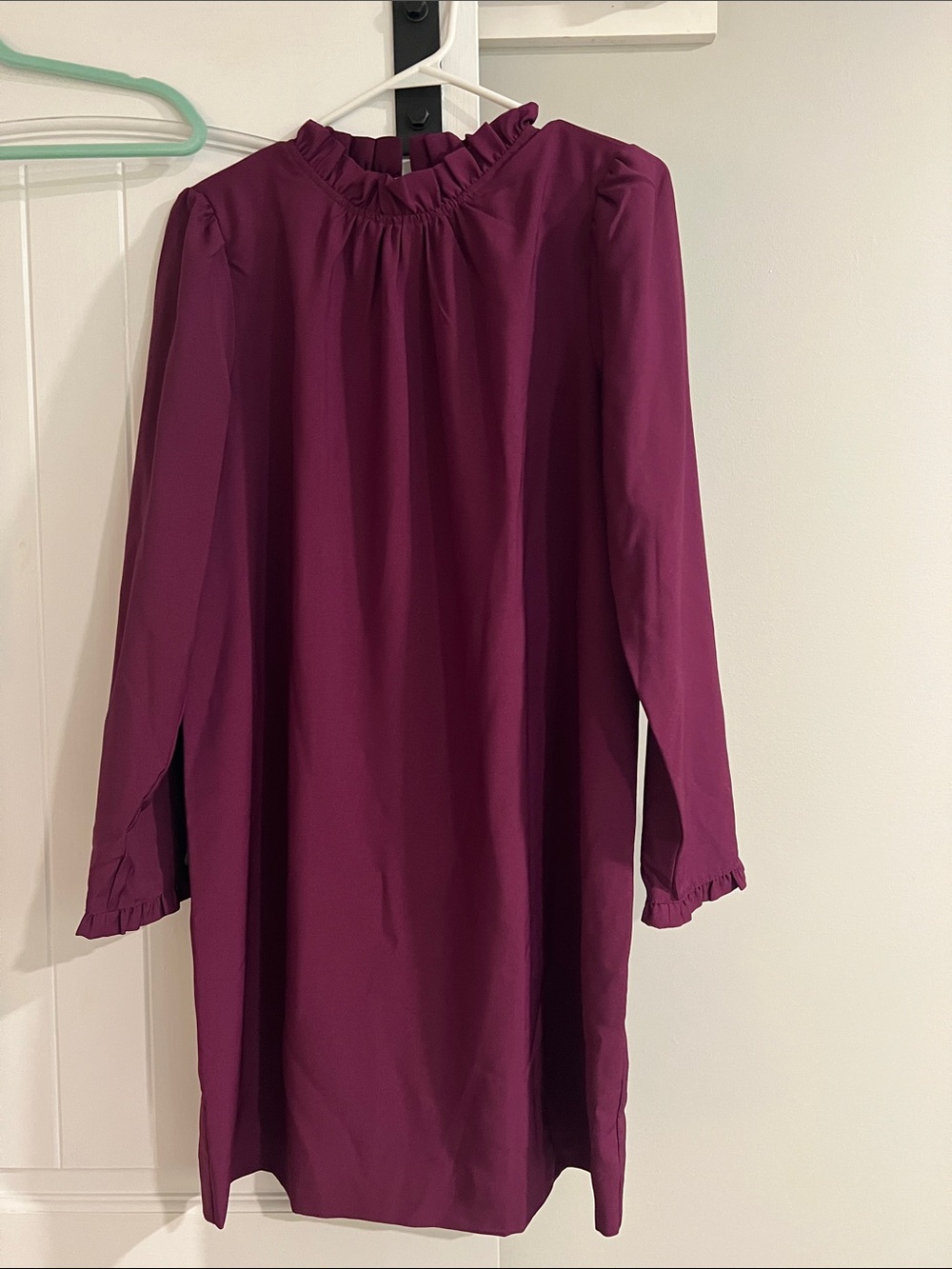 J. Crew Factory Plum Ruffle-Neck Mini Dress